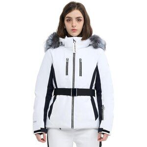 Ski Jacket White Coat Mountain Belted Waterproof Warm Winter